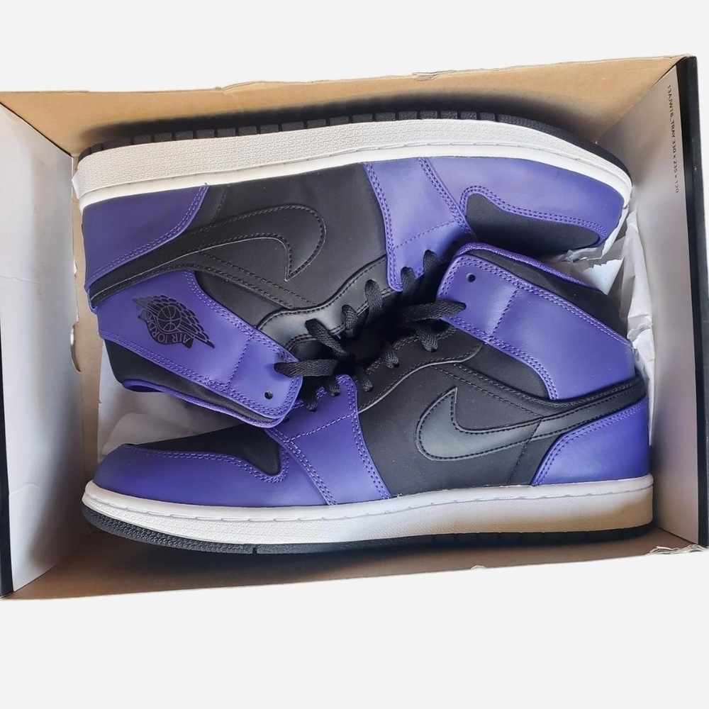 Nike Air Jordan 1 Retro Mid Black and Concord Purple Sneakers